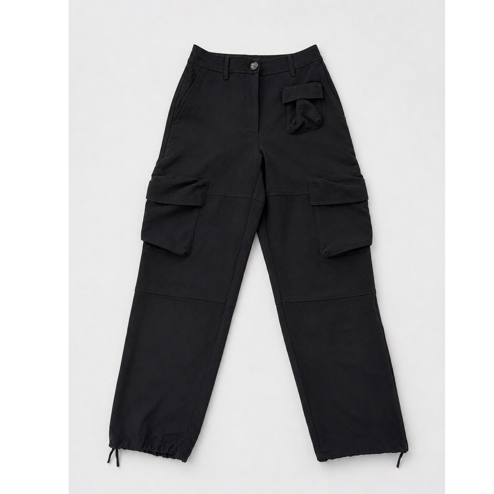 Wilfred Aritzia Black High Waisted Cargo Pants Drawstring Hem Trousers Size 4